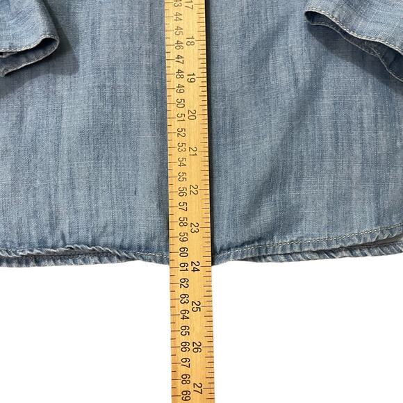 Talbots Petites Women's Mp Long Sleeve Shirt Chambray Tencel Denim Look Popover - Picture 11 of 11